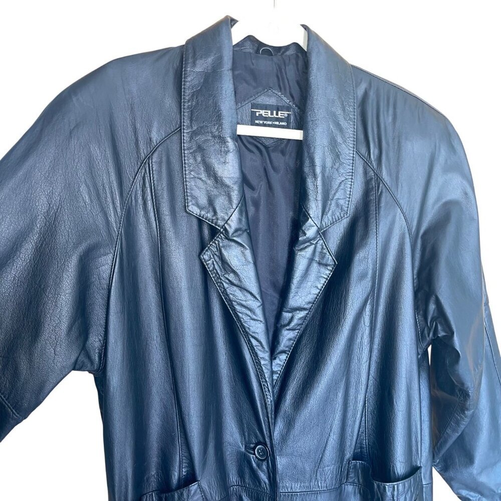 Pelle Vintage Womens Coat Size Medium Black Leather Trench Casual New York - Picture 7 of 16